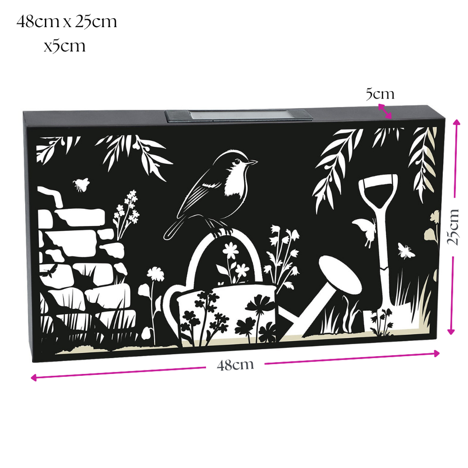 Landscape Solar Wall Panel with Robin – Outdoor Metal Wall Art with Warm LED Light | Weatherproof Garden & Patio Décor | Robin Panel (48cm