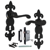 Black Cast Iron Fleur-de-Lys Door Handles – Lever Latch, Bathroom Lock & 3 Lever Lock Sets