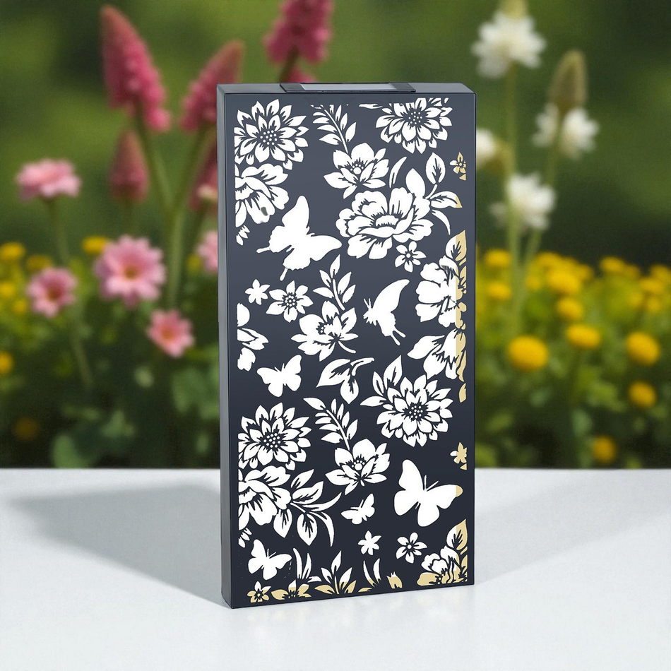 Large Solar Wall Panel with Butterfly & Floral Design – Outdoor Metal LED Garden Wall Art – 60cm x 30cm