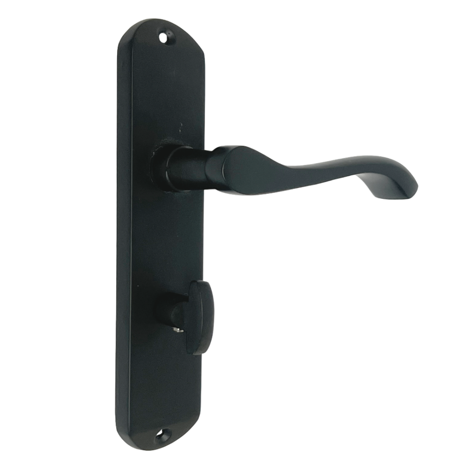 Cadenza Modern Matt Black Scroll Door Handles Bathroom Lock Handle 178mm x 40mm