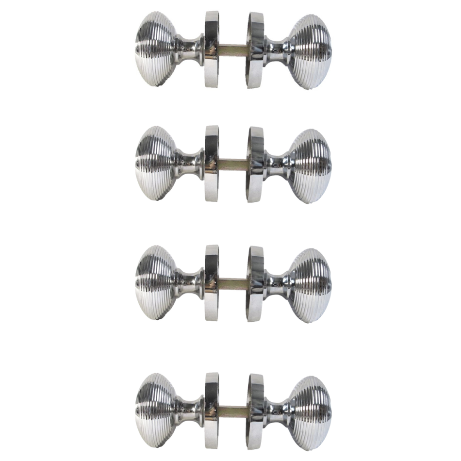 Polished Chrome Reeded Round Door Knobs with Tubular Latch – 1, 4 & 6 Pair Packs