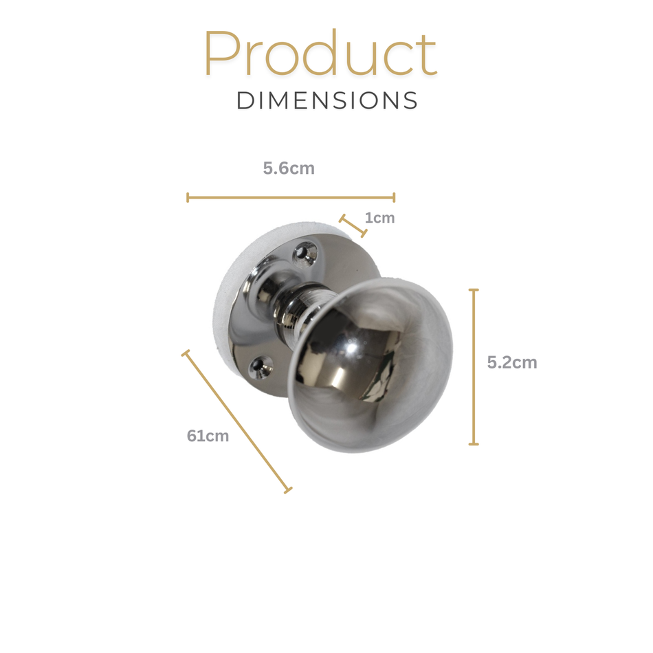Polished Chrome Round Door Knobs on Rose – Modern Internal Mortice Door Knob Set – 1 Pair