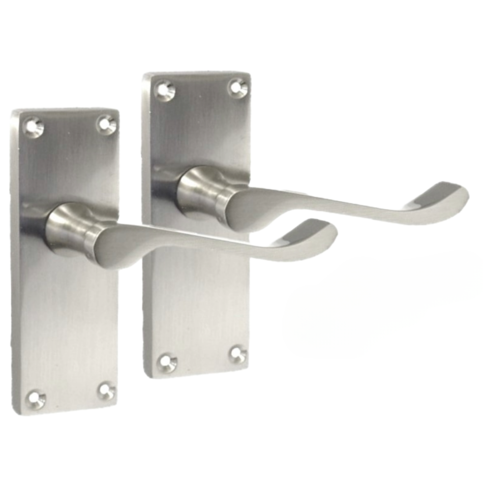 Satin Nickel Victorian Scroll Door Handles – Modern Lever Latch Handles on Backplate – 118mm x 42mm