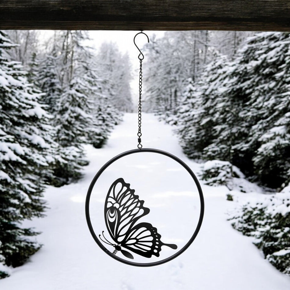 3D Metal Butterfly Hanging Silhouette Spinner - Black